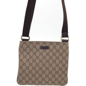 Gucci GG Plus Monogram Flat Messenger Crossbody Bag Brown
